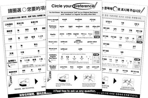 The full Ichiran order form