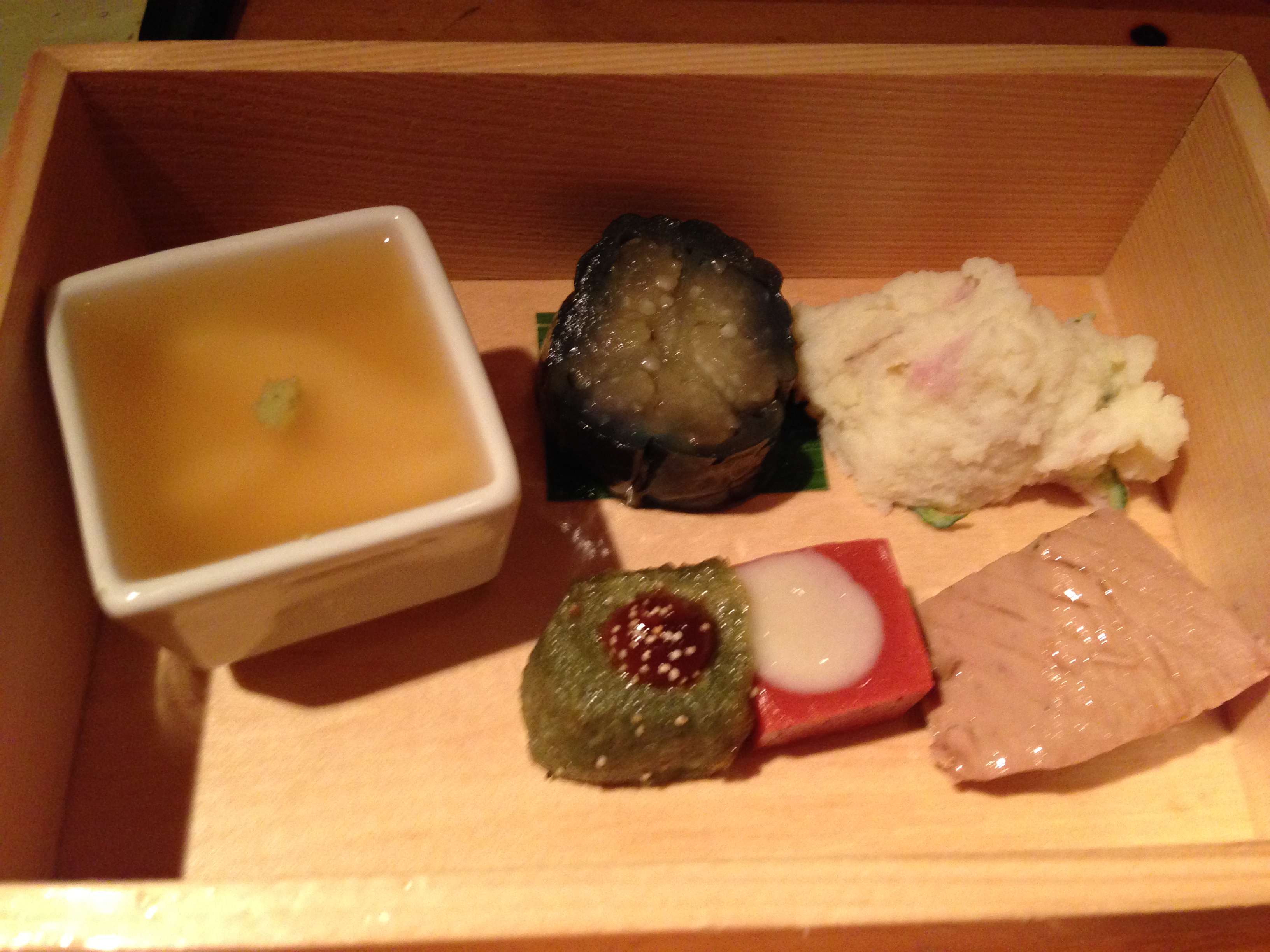 Obanzai box — traditional Kyoto family food in a wooden box with small dishes