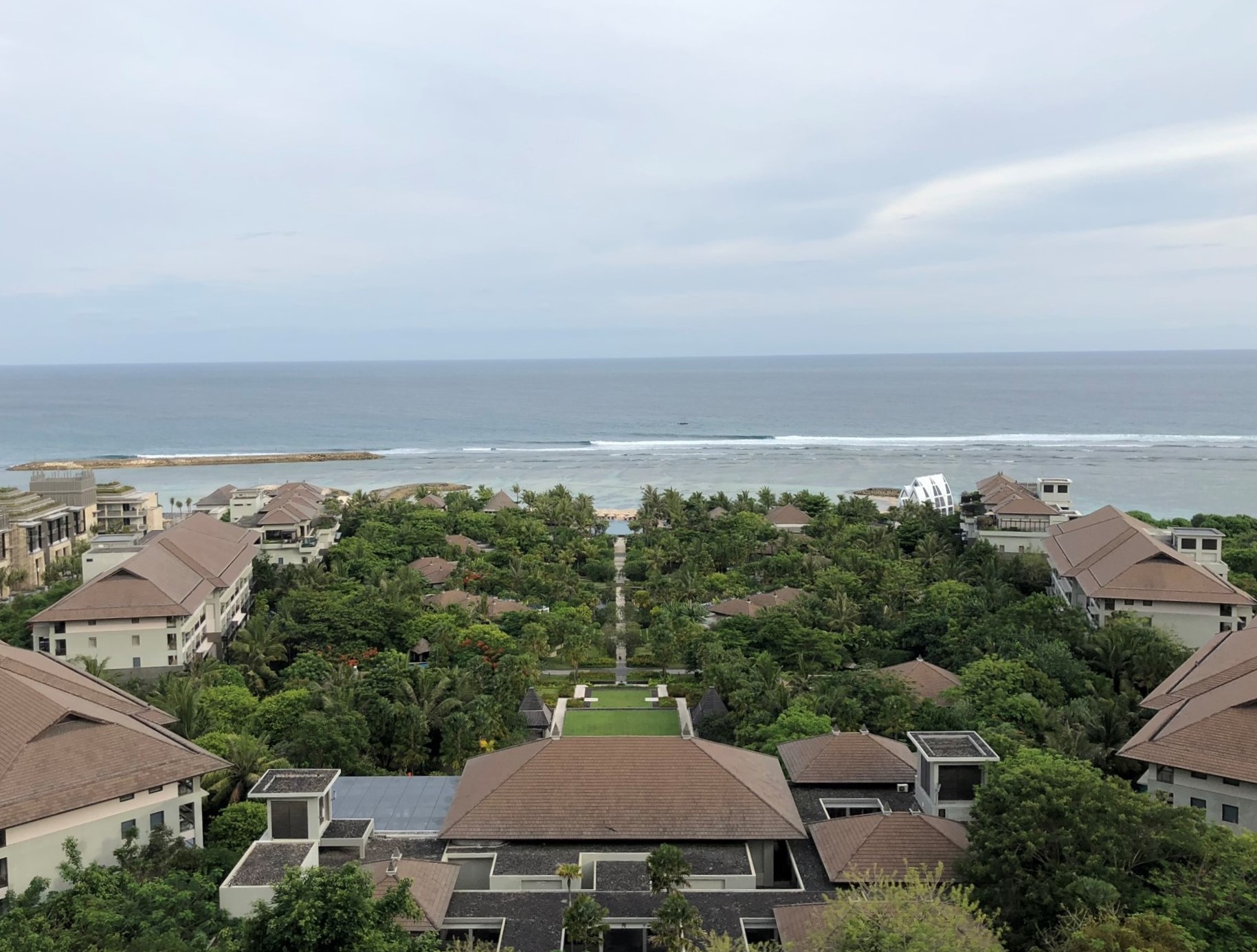Aerial view of the Ritz-Carlton Bali resort grounds and ocean